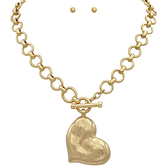 Textured Heart Necklace Set - Picture 1 of 1